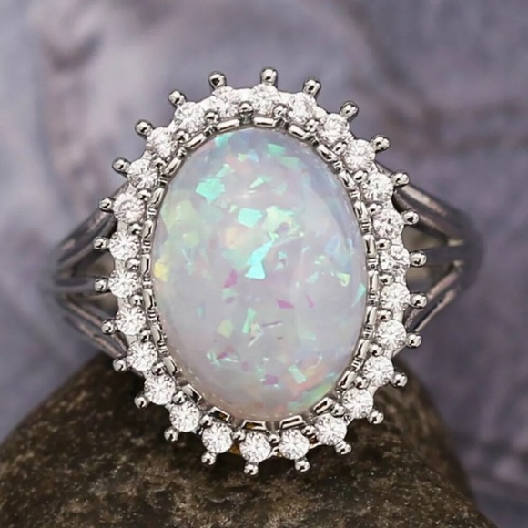 ¥ NEW HUGE OPAL DIAMOND 925 STERLING SILVER RING - Picture 3 of 5